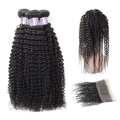 Bundles & Extensions - Allove Hair Indian Kinky Curly 3 Bundles 360 Lace Closure