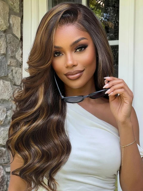 Klaiyi Hair Brown Balayage Highlight 7X5 Bye Bye Knots official product photo